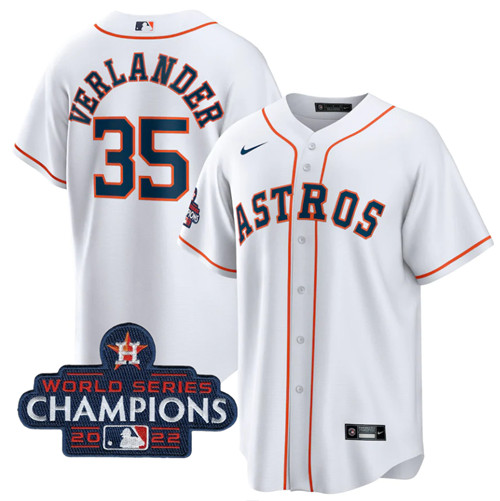 Men's Houston Astros #35 Justin Verlander White 2022 World Series Champions Home Stitched Baseball J