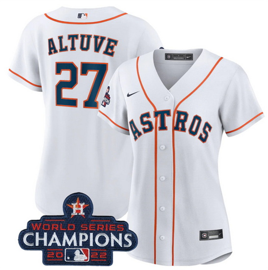 Women Houston Astros 27 Jose Altuve White 2022 World Series Champions Cool Base Stitched Baseball Je