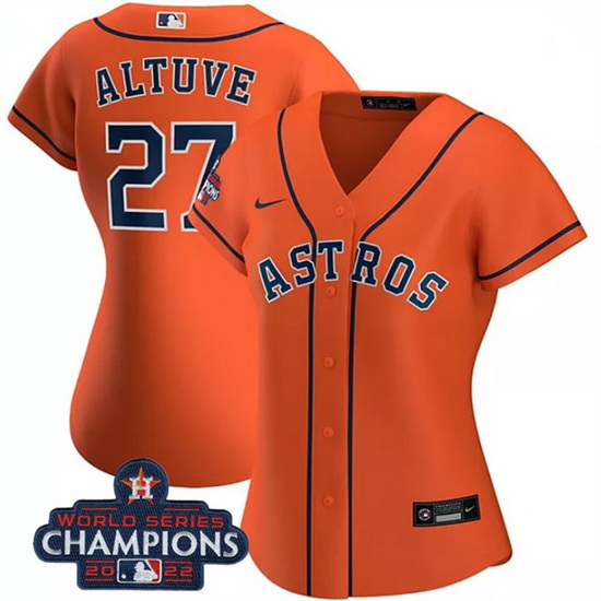 Women Houston Astros 27 Jose Altuve Orange 2022 World Series Champions Cool Base Stitched Baseball J