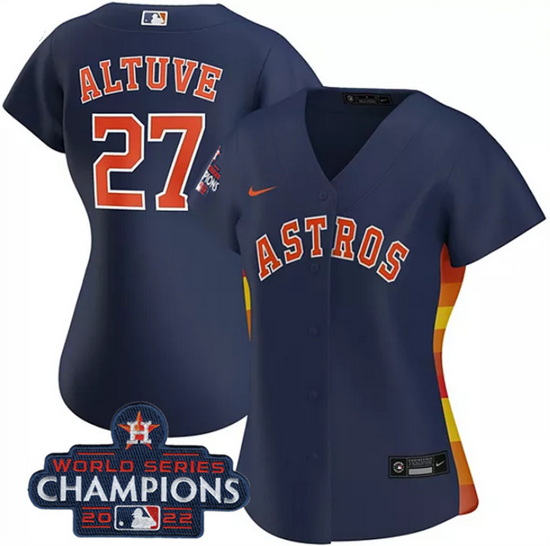 Women Houston Astros 27 Jose Altuve Navy 2022 World Series Champions Cool Base Stitched Baseball Jer