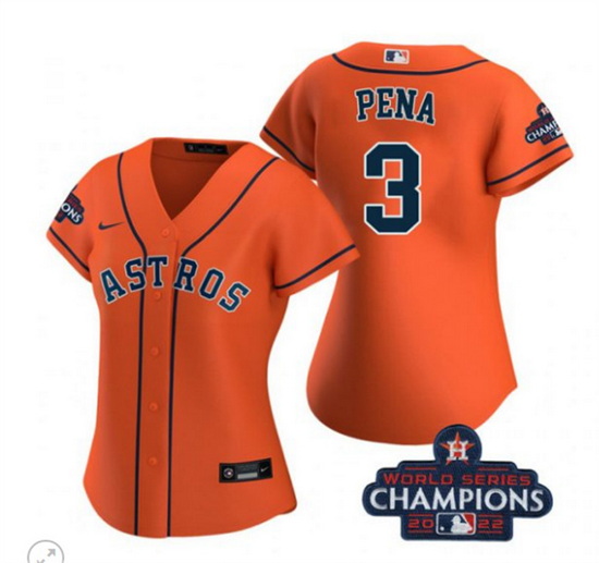 Women Houston Astros 3 Jeremy Pena Orange 2022 World Series Cham