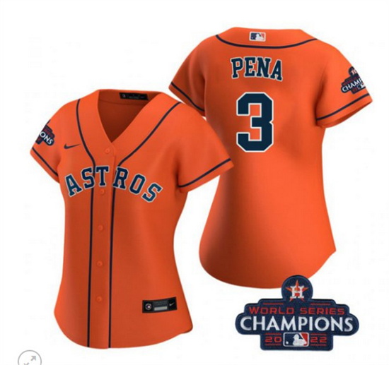 Women Houston Astros 3 Jeremy Pena Orange 2022 World Series Champions Stitched Baseball Jersey