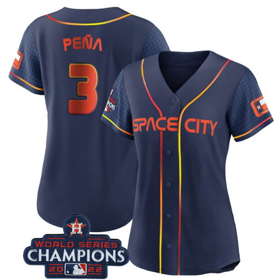 Women Houston Astros 3 Jeremy Pena Navy 2022 World Series Champions City Connect Stitched Baseball J