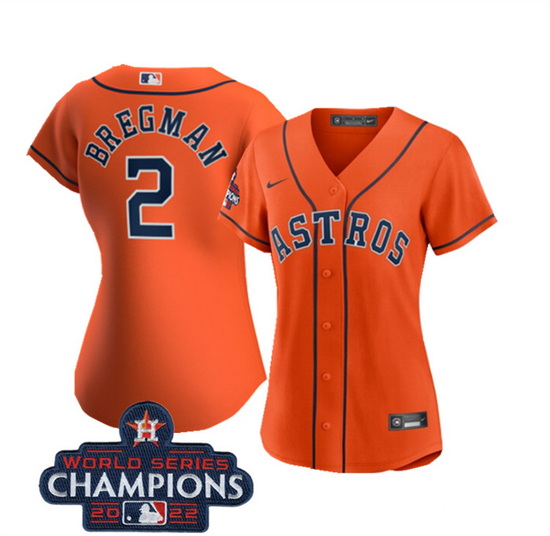 Women Houston Astros 2 Alex Bregman Orange 2022 World Series Champions Cool Base Stitched Baseball J