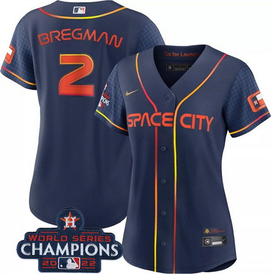 Women Houston Astros 2 Alex Bregman Navy 2022 World Series Champions City Connect Stitched Baseball 