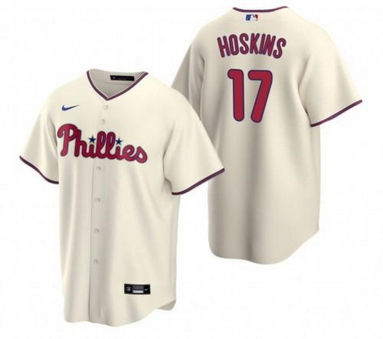 Men Philadelphia Phillies 17 Rhys Hoskins Cream Cool Base Stitched Baseball Jersey