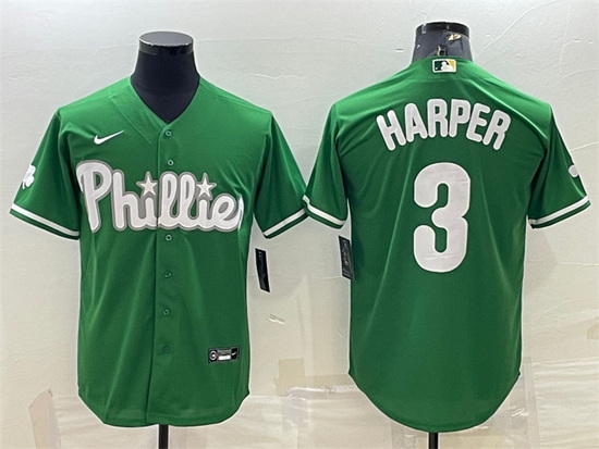 Men Philadelphia Phillies 3 Bryce Harper Green Cool Base Stitched Baseball Jersey