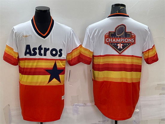 Men Houston Astros Orange White 2022 World Series Champions Team Big Logo Cool Base Stitched Jersey