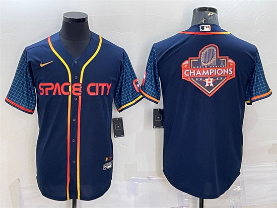 Men Houston Astros Navy 2022 World Series Champions Team Big Logo City Connect Cool Base Stitched Je