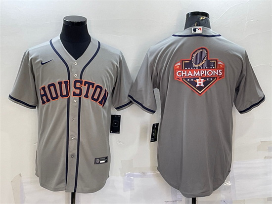 Men Houston Astros Grey 2022 World Series Champions Team Big Logo Cool Base Stitched Jersey