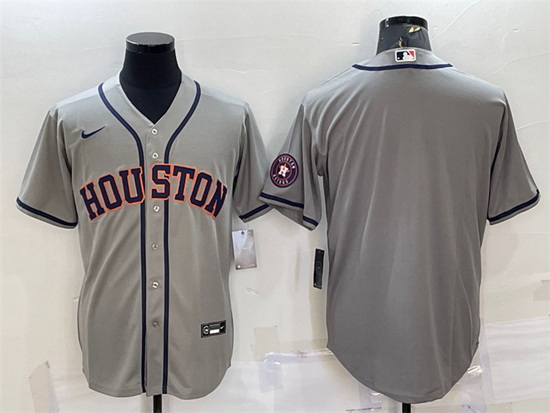 Men Houston Astros Blank Grey With Patch Cool Base Stitched Jersey