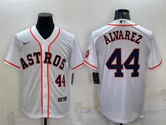 Men Houston Astros 44 Yordan Alvarez White With Patch Cool Base Stitched Jersey