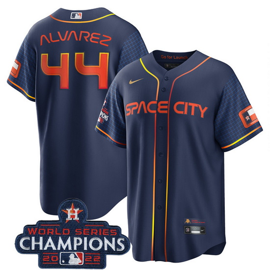 Men Houston Astros 44 Yordan Alvarez Navy 2022 World Series Champions City Connect Stitched Baseball