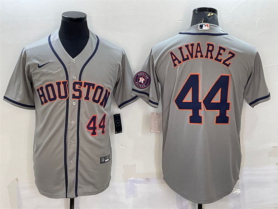 Men Houston Astros 44 Yordan Alvarez Grey With Patch Cool Base Stitched Jersey