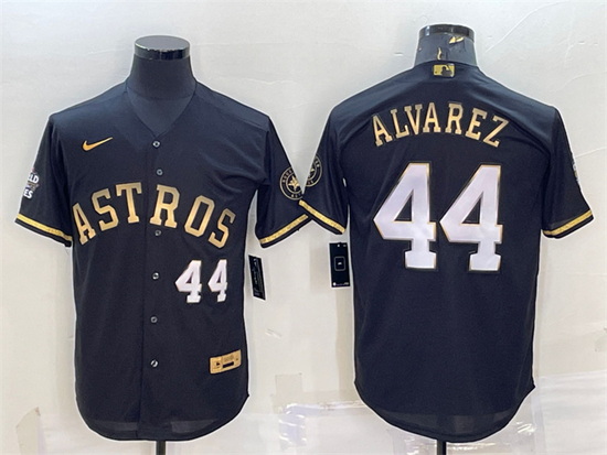 Men Houston Astros 44 Yordan Alvarez Black Gold 2022 World Series Stitched Baseball Jersey