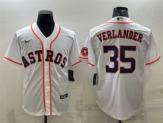 Men Houston Astros 35 Justin Verlander White With Patch Cool Base Stitched Jersey