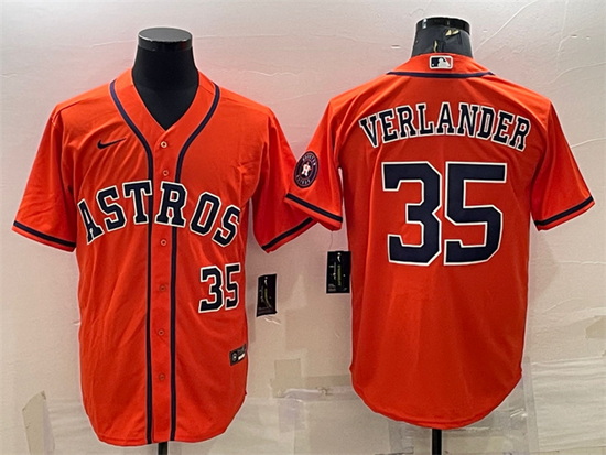 Men Houston Astros 35 Justin Verlander Orange With Patch Cool Base Stitched Jersey