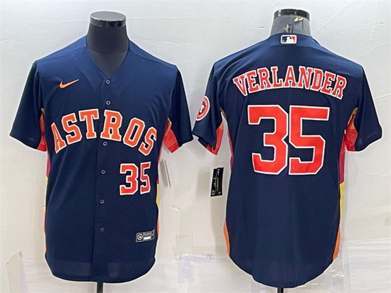 Men Houston Astros 35 Justin Verlander Navy With Patch Cool Base Stitched Jersey