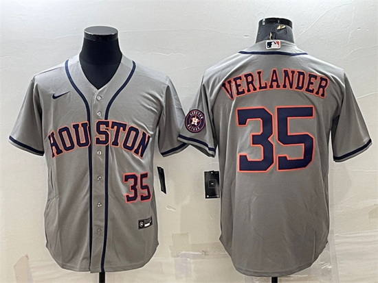 Men Houston Astros 35 Justin Verlander Gray With Patch Cool Base