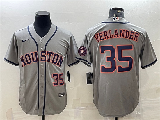 Men Houston Astros 35 Justin Verlander Gray With Patch Cool Base Stitched Jersey