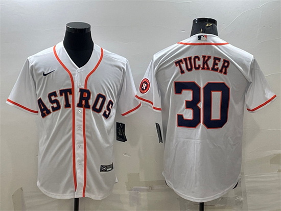 Men Houston Astros 30 Kyle Tucker White With Patch Cool Base Stitched Jersey