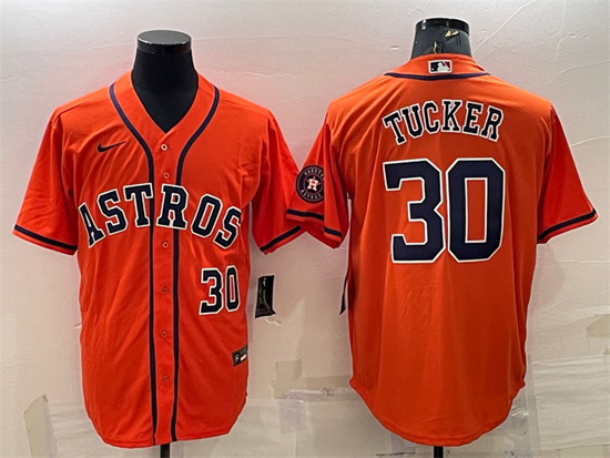 Men Houston Astros 30 Kyle Tucker Orange With Patch Cool Base Stitched Jersey