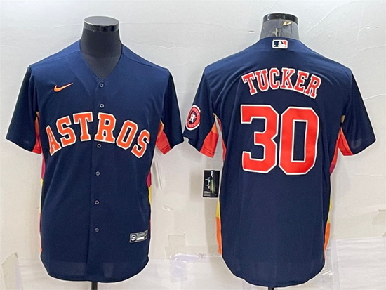 Men Houston Astros 30 Kyle Tucker Navy With Patch Cool Base Stitched Jersey