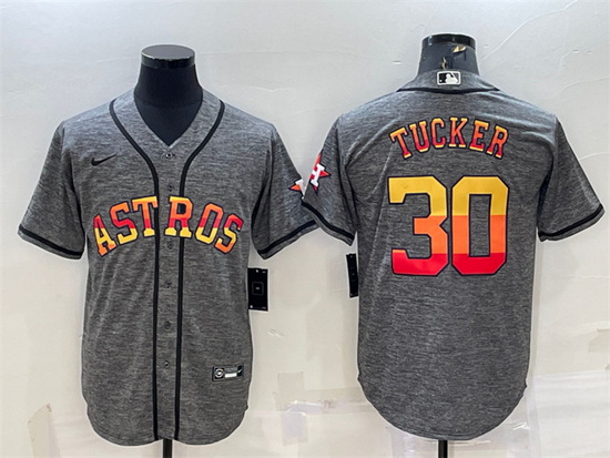 Men Houston Astros 30 Kyle Tucker Grey Cool Base Stitched Baseball Jersey