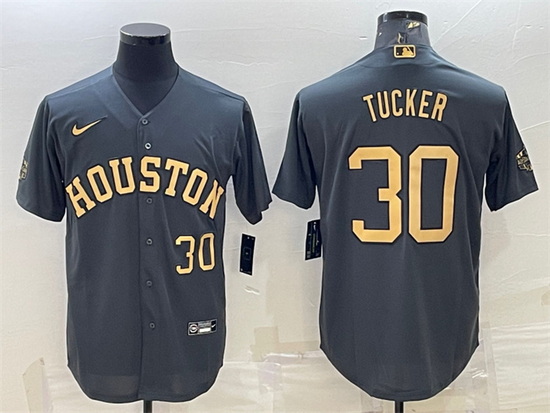 Men Houston Astros 30 Kyle Tucker 2022 All Star Charcoal Cool Base Stitched Baseball Jersey