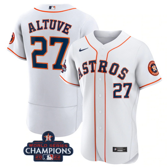 Men Houston Astros 27 Jose Altuve White 2022 World Series Champions Flex Base Stitched Baseball Jers