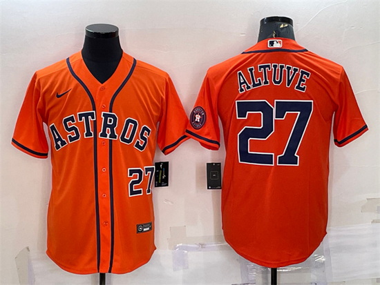 Men Houston Astros 27 Jose Altuve Orange With Patch Cool Base Stitched Jersey