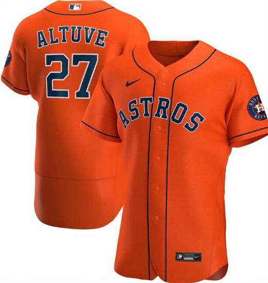 Men Houston Astros 27 Jose Altuve Orange Flex Base Stitched Jersey