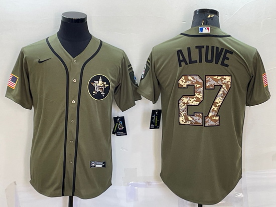 Men Houston Astros 27 Jose Altuve Olive Salute To Service Cool Base Stitched Jersey