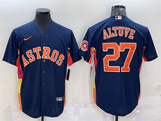 Men Houston Astros 27 Jose Altuve Navy With Patch Cool Base Stitched Jersey