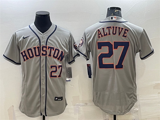 Men Houston Astros 27 Jose Altuve Grey Flex Base Stitched Baseba