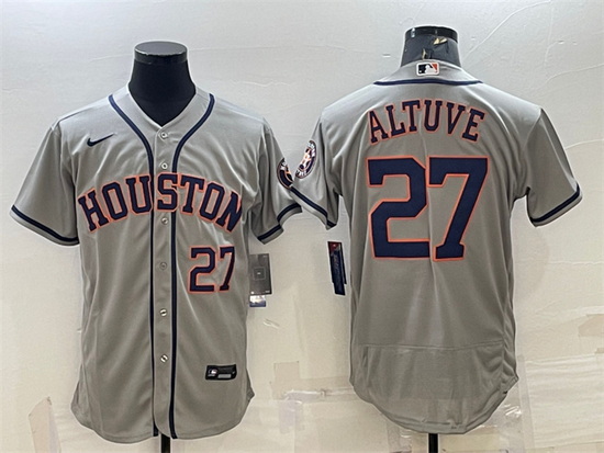 Men Houston Astros 27 Jose Altuve Grey Flex Base Stitched Baseball Jersey