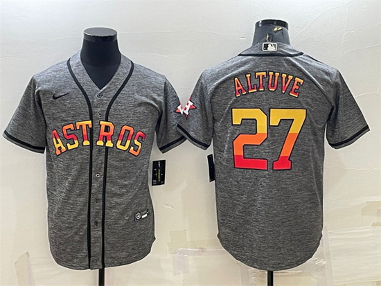 Men Houston Astros 27 Jose Altuve Grey Cool Base Stitched Baseball Jersey