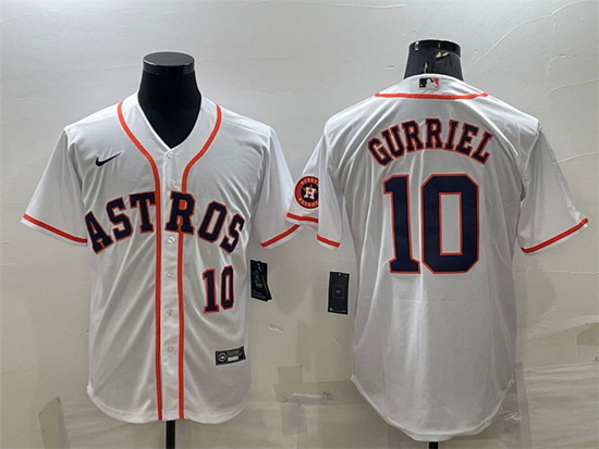 Men Houston Astros 10 Yuli Gurriel White With Patch Cool Base Stitched Jersey