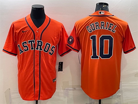 Men Houston Astros 10 Yuli Gurriel Orange With Patch Cool Base Stitched Jersey