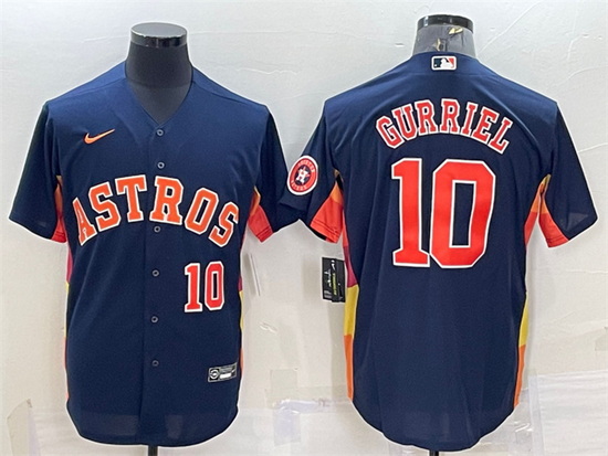 Men Houston Astros 10 Yuli Gurriel Navy With Patch Cool Base Sti