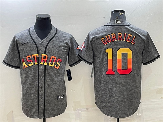 Men Houston Astros 10 Yuli Gurriel Grey Cool Base Stitched Baseb