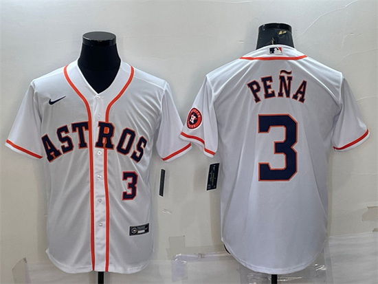 Men Houston Astros 3 Jeremy Pena White With Patch Cool Base Stitched Jersey_1