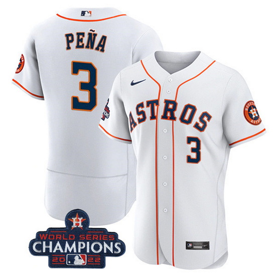 Men Houston Astros 3 Jeremy Pena White 2022 World Series Champions Flex Base Stitched Baseball Jerse