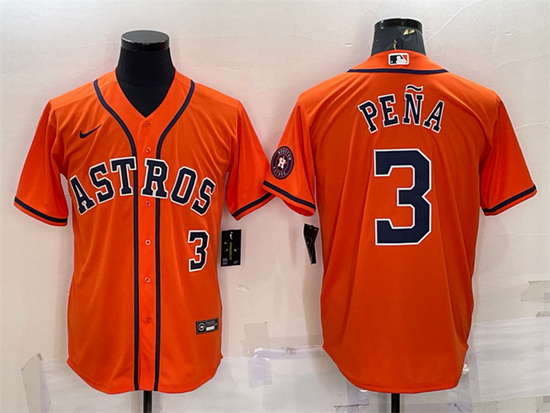 Men Houston Astros 3 Jeremy Pena Orange With Patch Cool Base Sti