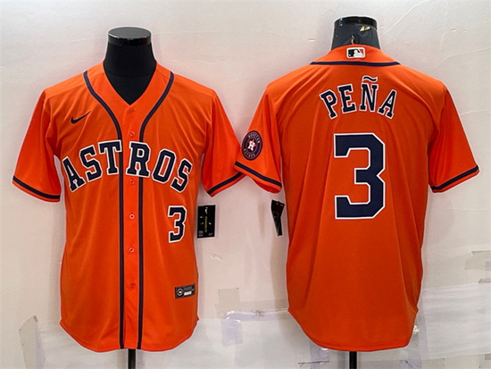 Men Houston Astros 3 Jeremy Pena Orange With Patch Cool Base Stitched Jersey