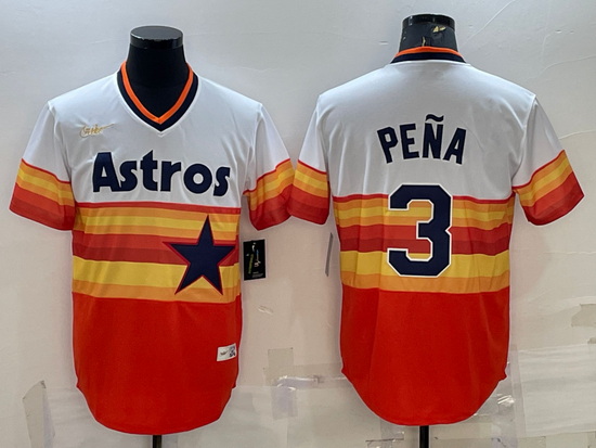 Men Houston Astros 3 Jeremy Pena Orange Rainbow Cool Base Stitched Jersey