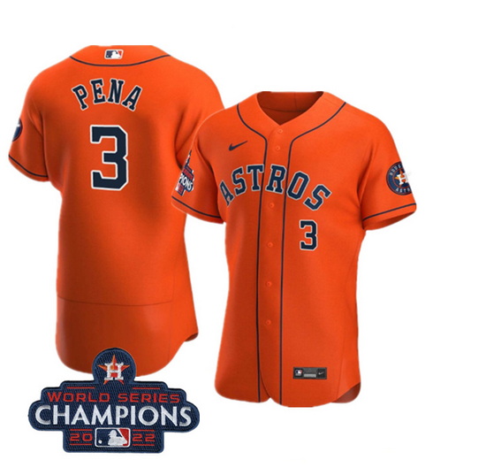 Men Houston Astros 3 Jeremy Pena Orange 2022 World Series Champions Flex Base Stitched Baseball Jers