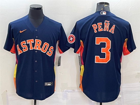 Men Houston Astros 3 Jeremy Pena Navy With Patch Cool Base Stitched Jersey_1