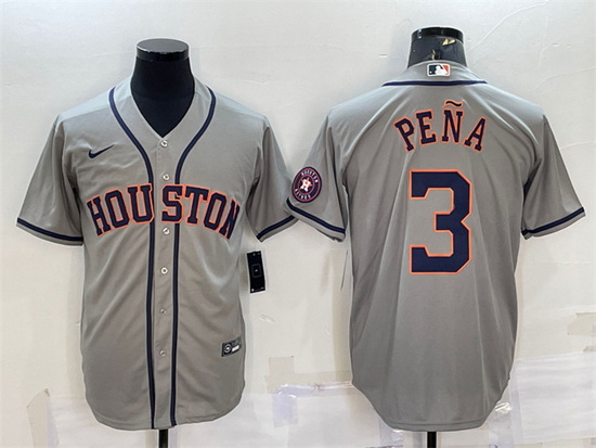 Men Houston Astros 3 Jeremy Pena Grey With Patch Cool Base Stitched Jersey_1