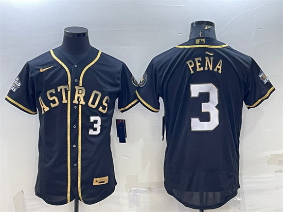 Men Houston Astros 3 Jeremy Pena Black Gold 2022 World Series Flex Base Stitched Jersey